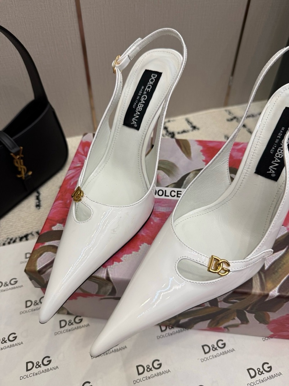 Dolce & Gabbana White Pointed Slingback Pumps - Picture 6 of 8